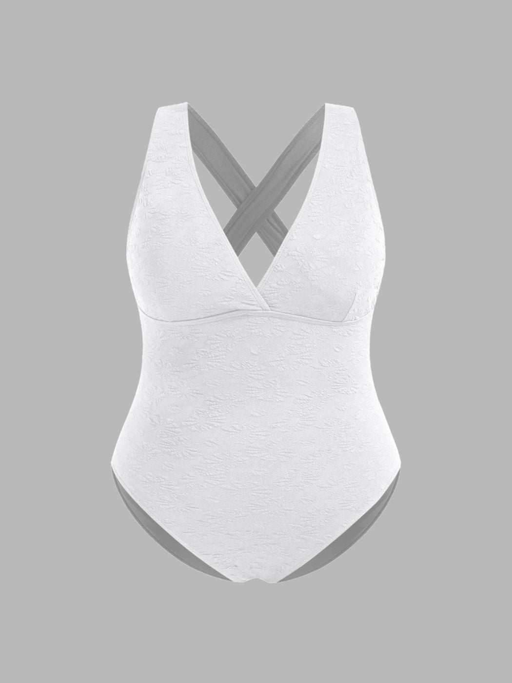 Shaping V-neck Floral Texture Criss Cross One Piece Swimsuit Curve & Plus