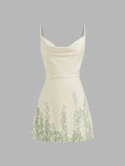 Cowl Neck Floral Lace Up Mini Dress