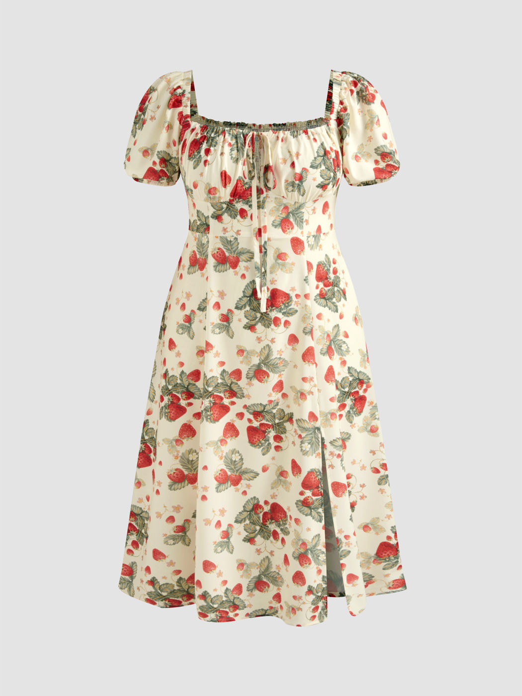 Fruit Square Neck Puff Sleeve Midi Dress Curve & Plus