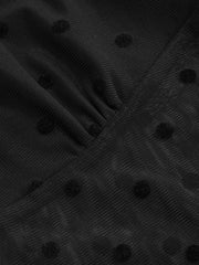 Mesh U-neckline Polka Dot Bowknot Short Sleeve Tee