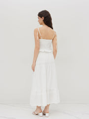 100% Cotton Knotted Ruffle Hem Lace Trim Shirred Cami Top