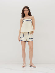 Linen-blend Contrasting Binding Oversized Cami Top & Mid Rise Shorts Set