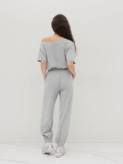 Asymmetrical Neck Elastic Waist Jogger Jumpsuit