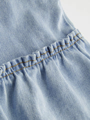 Denim Round Neckline Tie Front Ruffle Hem Jacket
