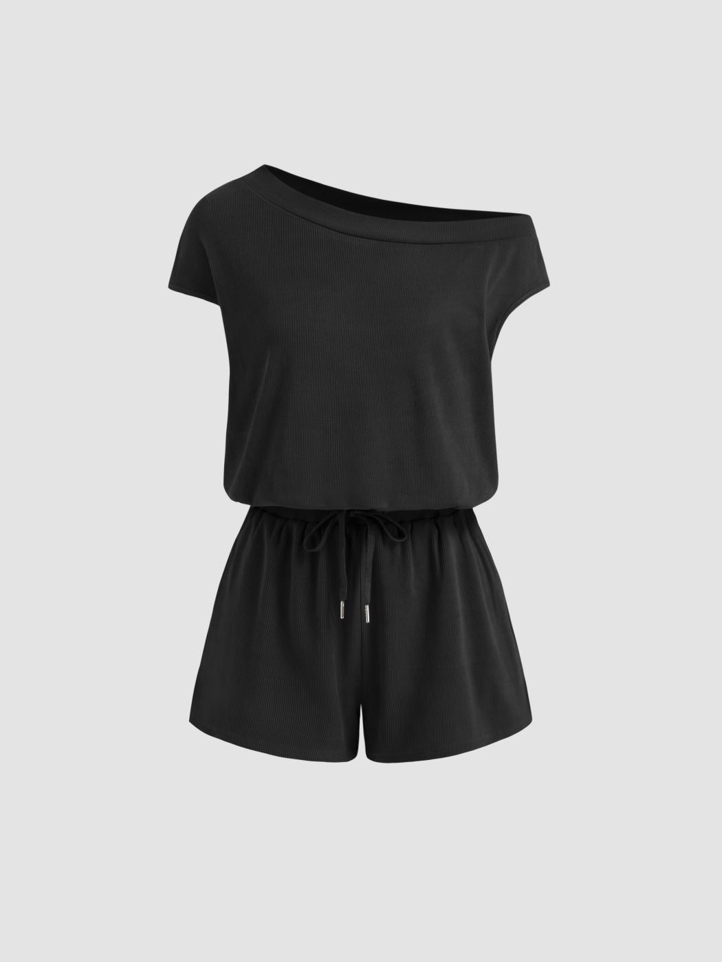 Asymmetrical Neck Drawstring Romper