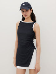 Boat Neck Ruched Split Mini Dress & Solid Mini Dress