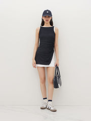 Boat Neck Ruched Split Mini Dress & Solid Mini Dress