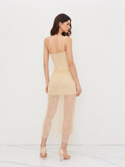 Lace Asymmetrical Neck Corset Ruched Split Maxi Dress