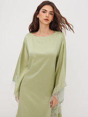 Round Neckline Lace Patched Cut Out Oversized Maxi Dress