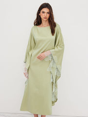 Round Neckline Lace Patched Cut Out Oversized Maxi Dress