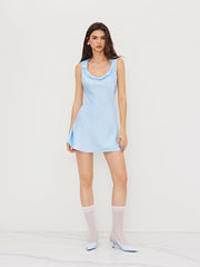 Satin Round Neckline Twist Mini Dress