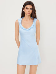 Satin Round Neckline Twist Mini Dress