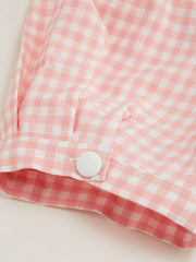 Cotton-blend Peter Pan Collar Gingham Ruffle Puff Sleeve Blouse