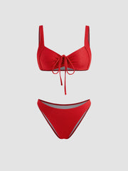 Texture Sweetheart Drawstring Bracelet Cheeky Bikini Set