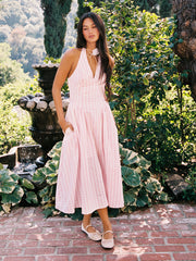 V-neck Gingham Knotted Ruffle Maxi Dress