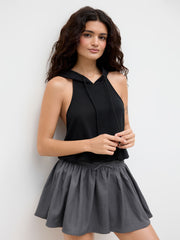 Terry Hooded Backless Drawstring Tank Top