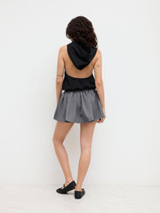 Terry Hooded Backless Drawstring Tank Top