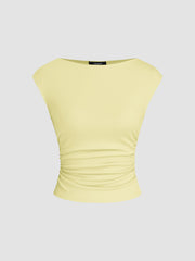 Boat Neck Solid Ruched Tank Top