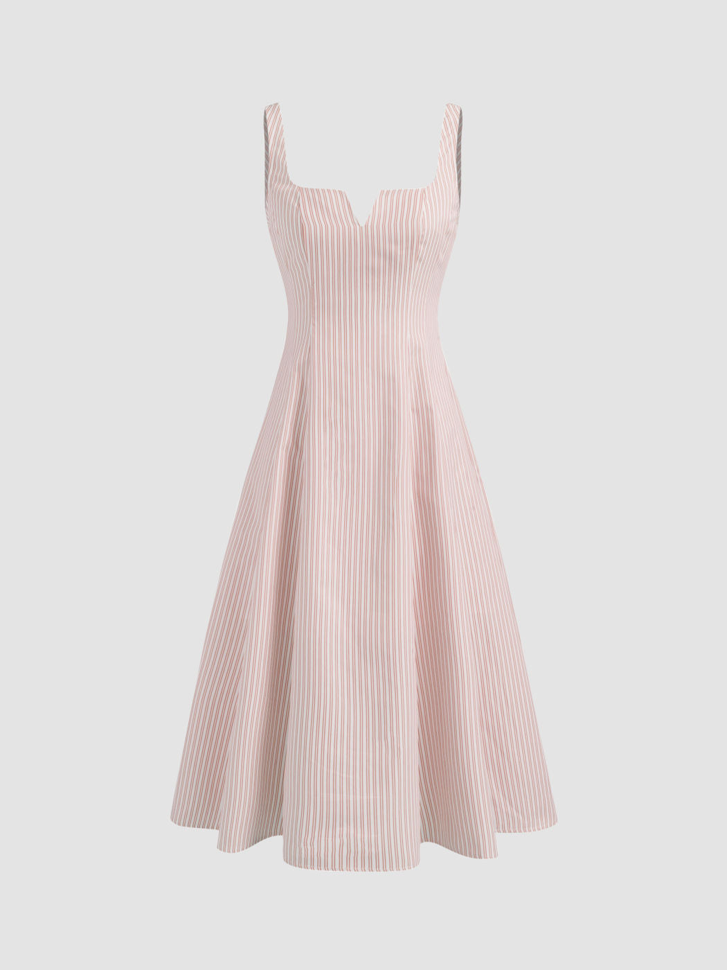 Square Neck Stripe Ruffle Hem Midi Dress