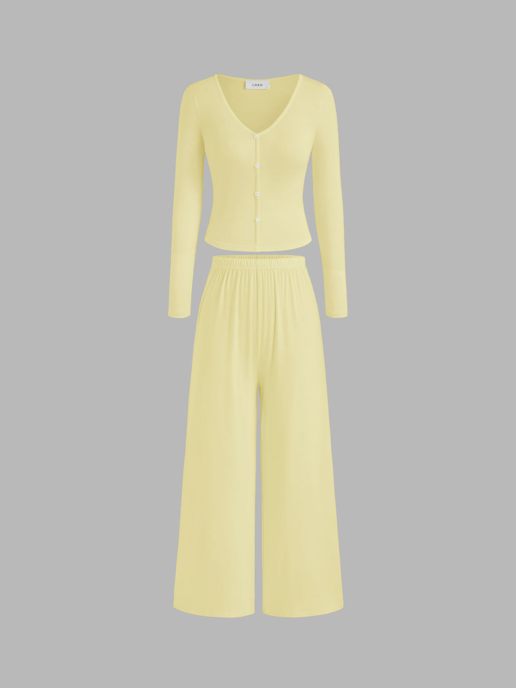 Long Sleeve Button Top & Middle Waist Trousers Loungewear Set