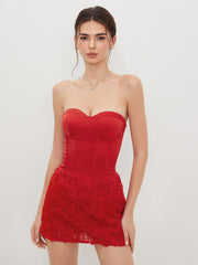 Satin Rosette Corset Lace Up Bandeau Mini Dress