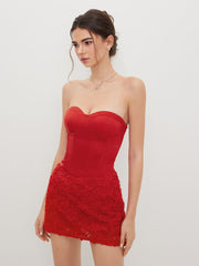 Satin Rosette Corset Lace Up Bandeau Mini Dress