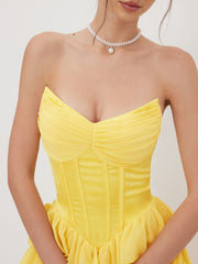 Chiffon Tube Corset Tiered Split Lace Up Gown Maxi Dress