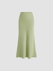 Satin Mid Rise Ruffle Bias Maxi Skirt