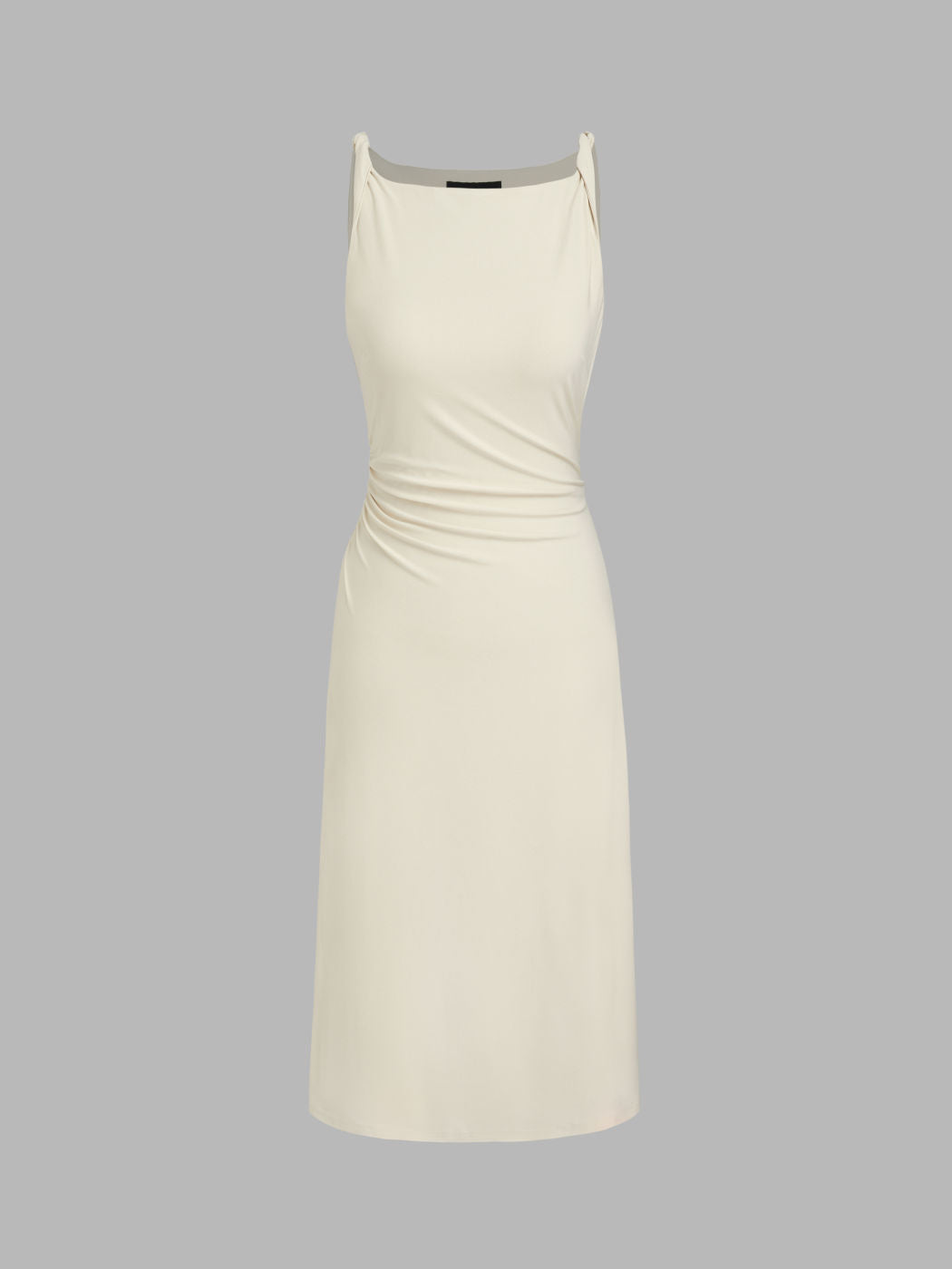 Boat Neck Twist Ruched Midi Dress