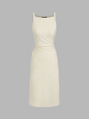 Boat Neck Twist Ruched Midi Dress