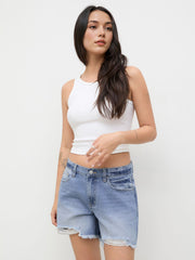 Cider Denim Low Rise Ripped Shorts