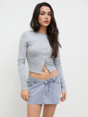 Denim Low Rise Asymmetrical Micro Mini Skirt