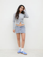 Denim Low Rise Asymmetrical Micro Mini Skirt