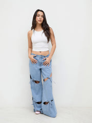 Cider Denim Low Rise Cut Out Bowknot Wide Leg Jeans