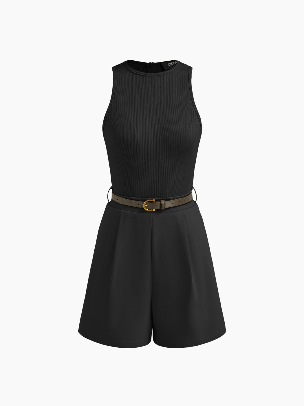 Round Neckline Pocket Romper With Belt