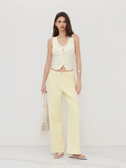 Knit U-neckline Crochet Button Vest