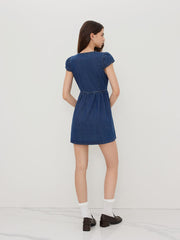 Denim Cut Out Tie Front Bowknot Mini Dress