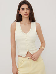 Knit U-neckline Crochet Button Vest