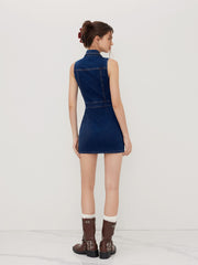 Stretch Denim Collar Button Mini Dress
