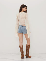 Stretch Denim Low Rise Rivet Micro Shorts
