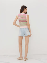 Knitted Stripe Tie Front Bow Crop Vest