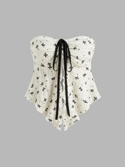 Two Way Bowknot Texture Knotted Split Bandeau Top