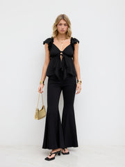 Chiffon Sweetheart Tie Front Ruffle Blouse