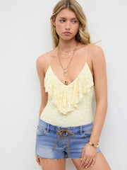 Cotton-blend V-neck Ruffle Bodysuit