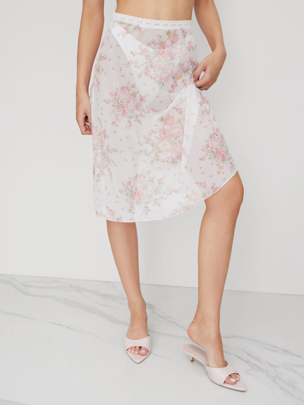 Mesh Floral Lace Trim Cover Up Skirt