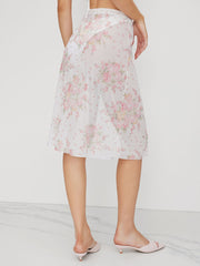 Mesh Floral Lace Trim Cover Up Skirt