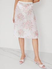 Mesh Floral Lace Trim Cover Up Skirt
