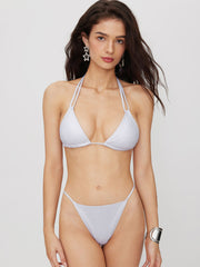 Sequin Halter Neckline Knotted Triangle Thong Bikini Set