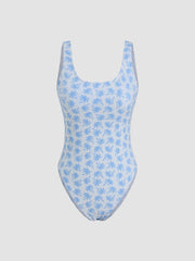 Shaping U-neckline Coconut Tree One Piece Swimsuit