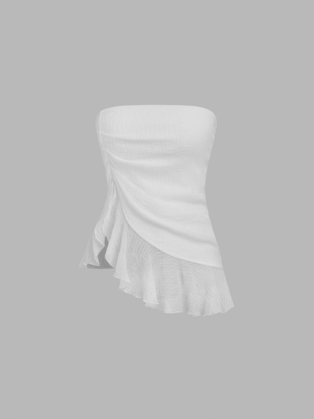 Mesh Texture Drawstring Ruffle Bandeau Top